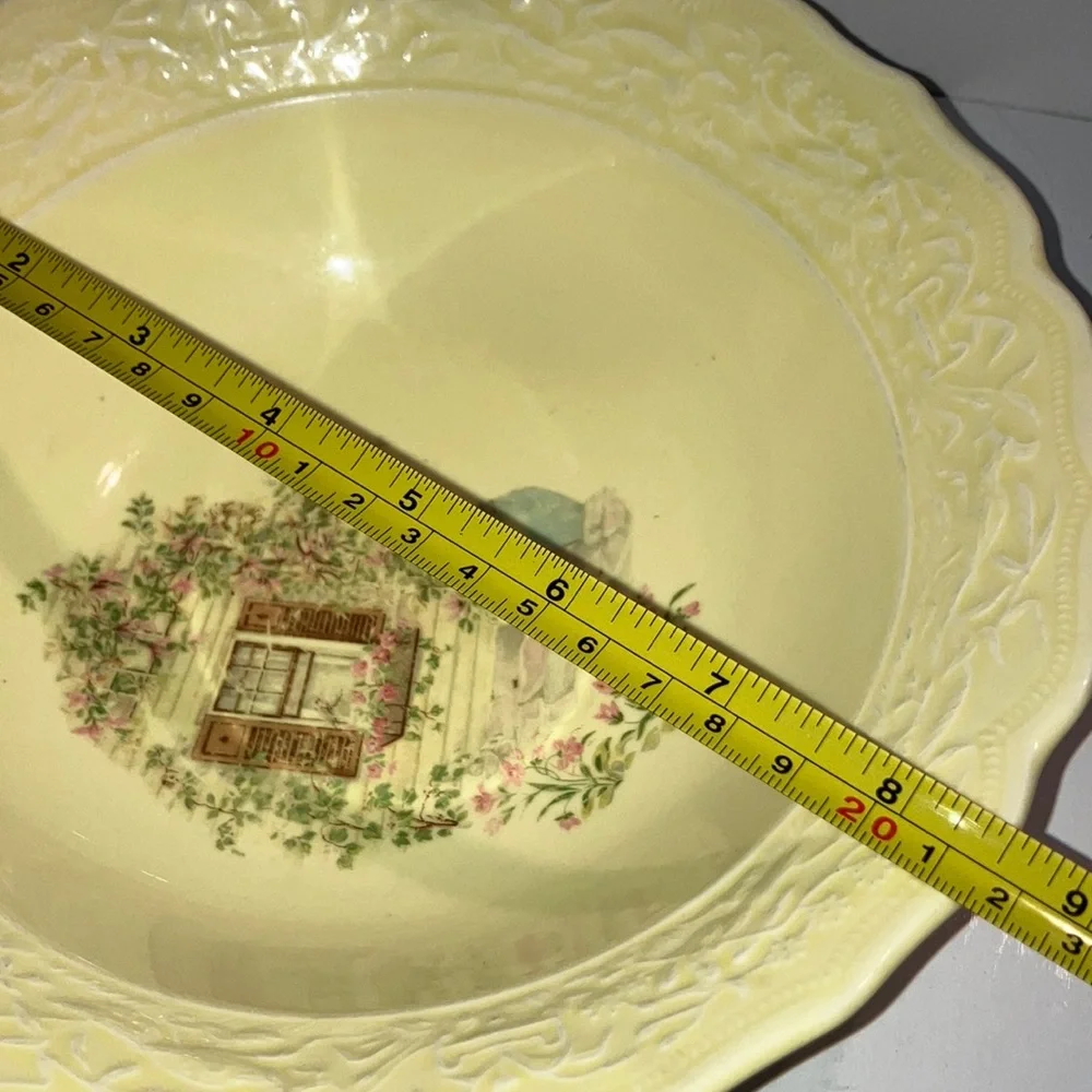 Vintage Faint Yellow Serving Bowl with Cottage Window‎ Design